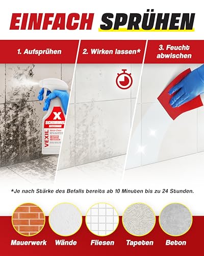 Detalle de VEXIL Profi Schimmelentferner – Extra stark mit Aktiv-Chlor, Hafteffekt, 500 ml