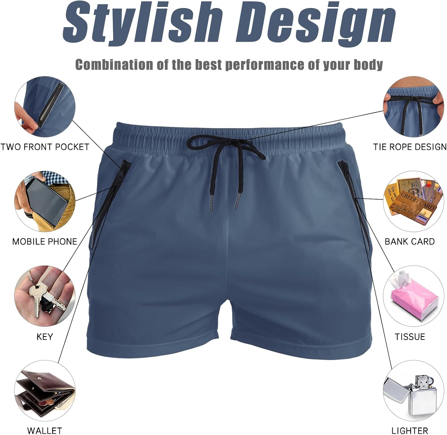 Thumbnail 6 de EDOTON Herren Badehose – vielseitige Badeshorts mit Reißverschlusstaschen, elastischem Bund und verstellbarem Tunnelzug