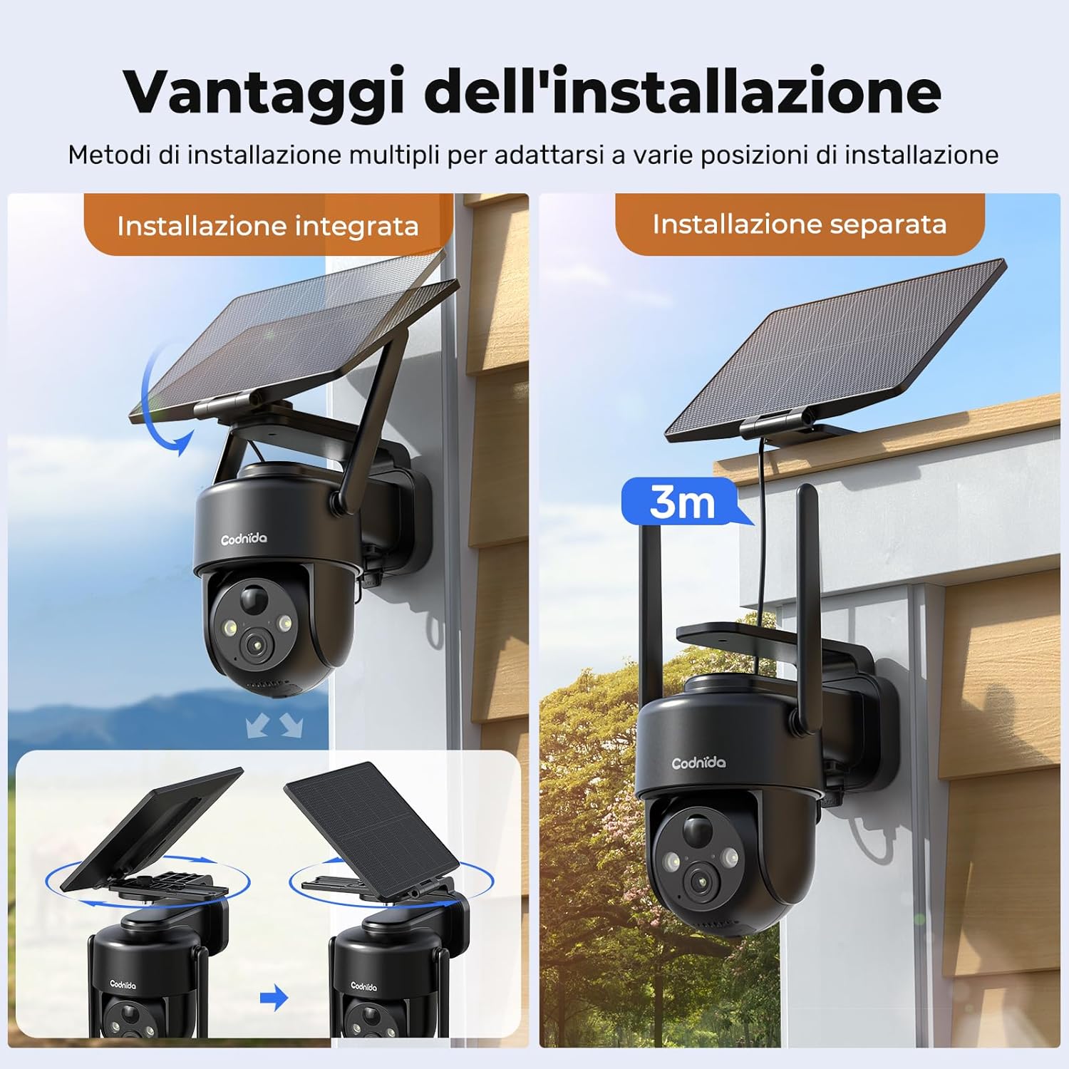 Thumbnail 5 de Codnida 4G Telecamera Esterno con Pannello Solare – 2K, PTZ 355°, Audio Bidirezionale e Visione Notturna a Colori