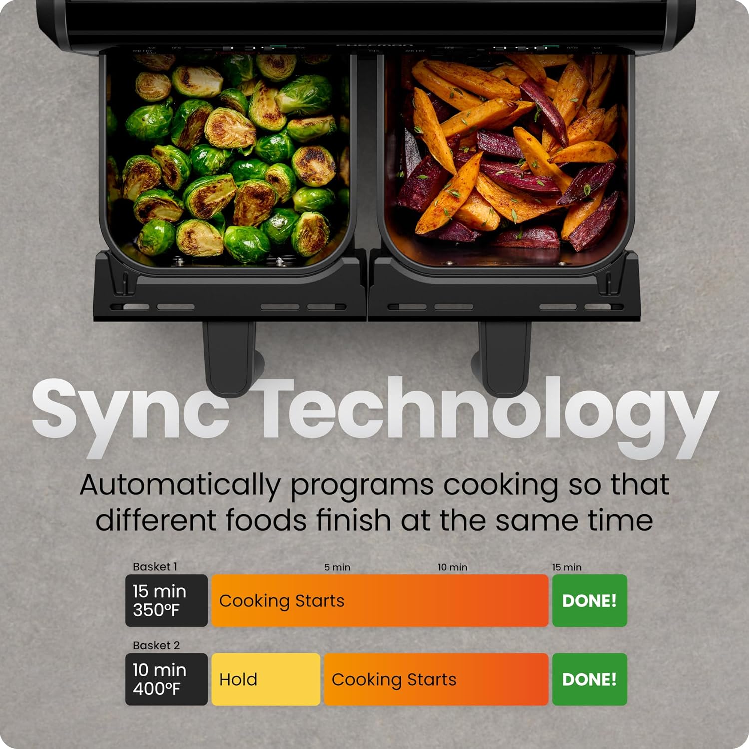 Detalle 2 de Chefman Dual Air Fryer Oven with DC Motor, 9 Qt Double Basket Air Fryer (450°F Max)