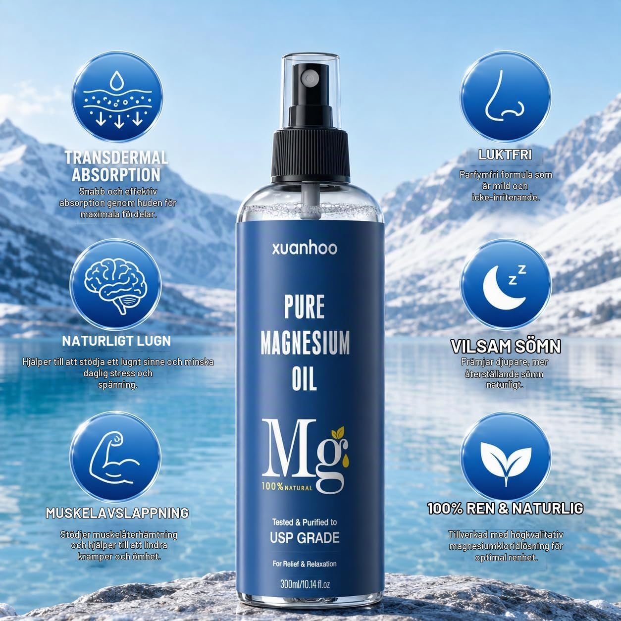 Thumbnail 6 de xuanhoo magnesiumoljespray 300 ml med magnesiumklorid, alkoholfri