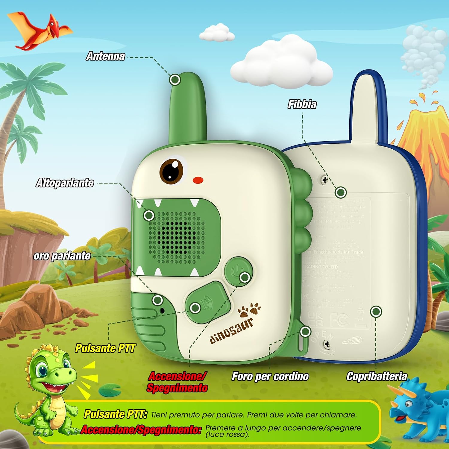 Thumbnail 2 de Walkie Talkie per Bambini con design dinosauro/unicorno – Giochi all’aperto per 3–10 anni