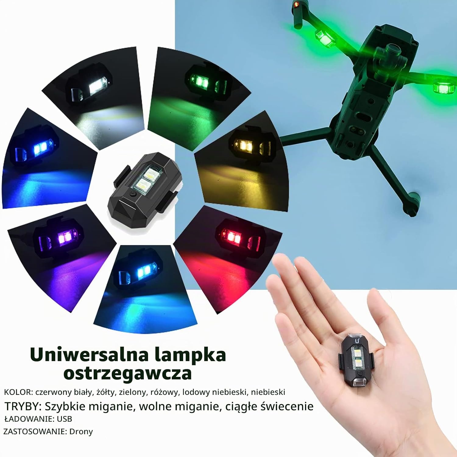 Detalle 2 de Indrnif SY-01151-CX – 4 lampki stroboskopowe LED do drona, 7 kolorów, USB-C