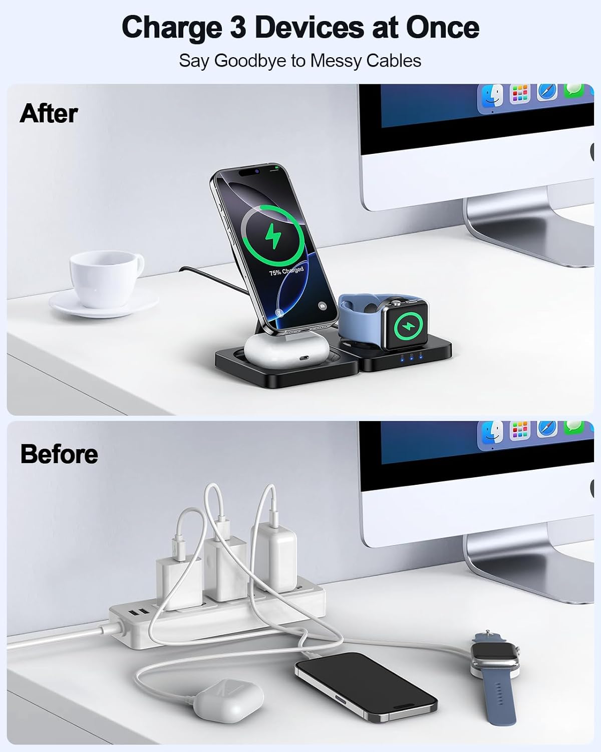 Thumbnail 6 de ADADPU 3 in 1 Magnetic Wireless Charging Stand (20W Included) – Foldable Travel Dock for iPhone, Apple Watch and AirPods