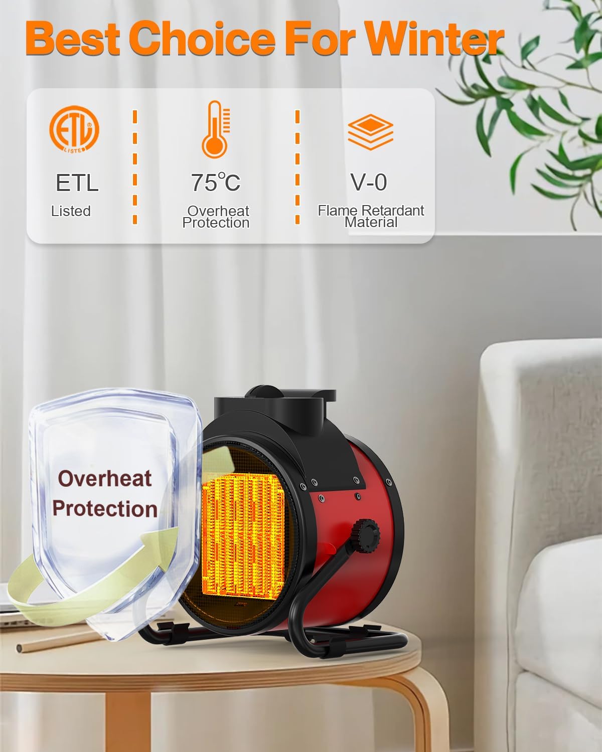Detalle 2 de SEEYANG YXC-150R 1500W Portable Electric Heater, 3 Modes, Red