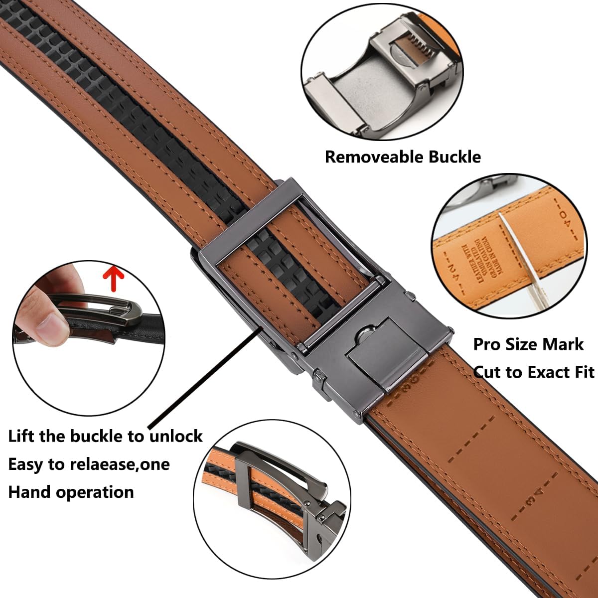 Thumbnail 6 de VRLEGEND ceinture homme en cuir automatique réglable (boucle à cliquet) pour costume et travail