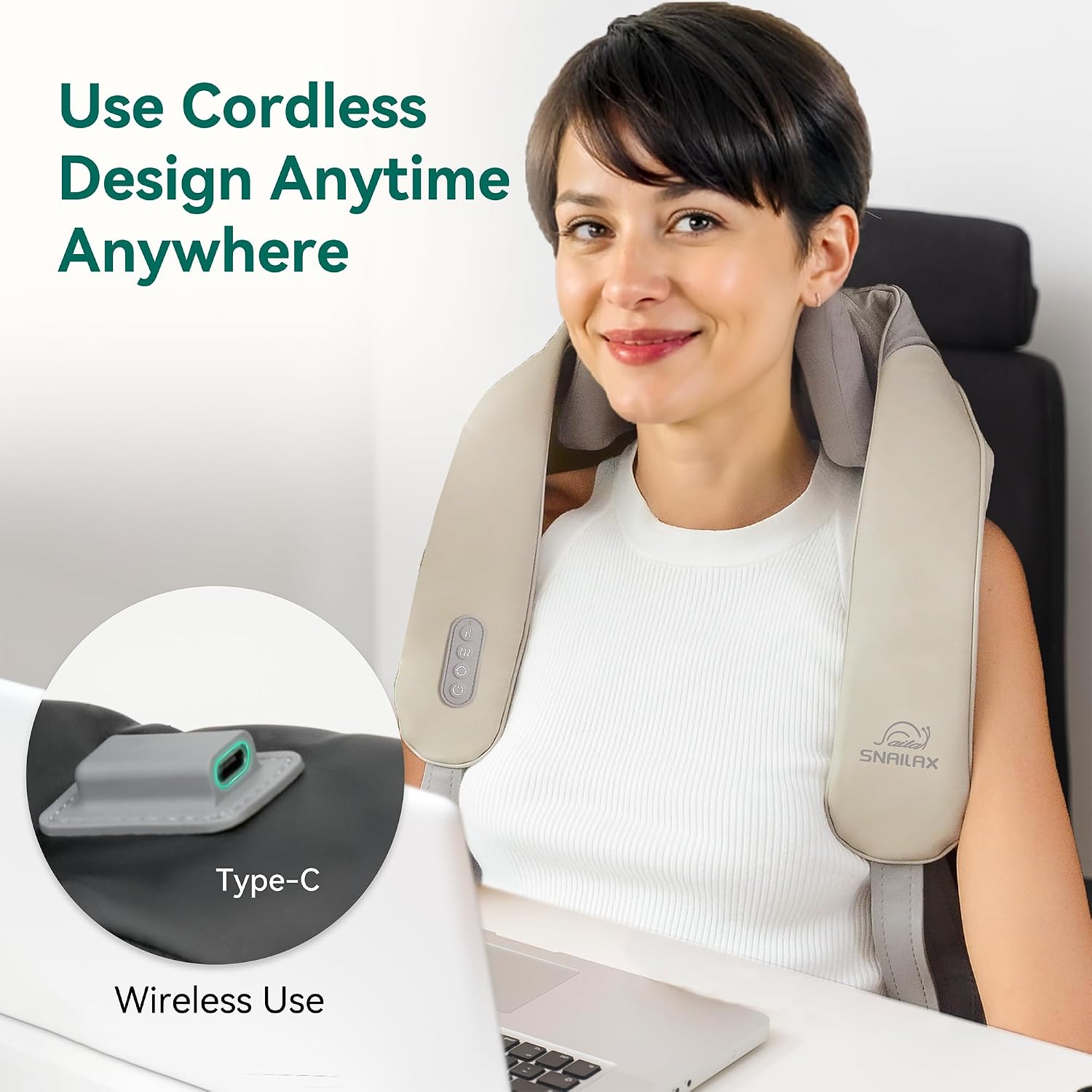Thumbnail 3 de Snailax 4D Wireless Massaggiatore cervicale con Calore – massaggio shiatsu per collo, spalle e schiena
