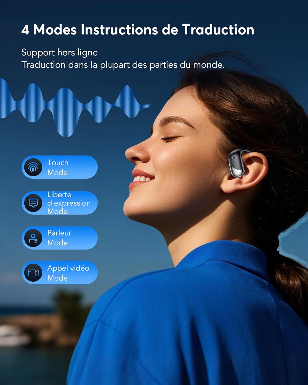 Detalle de Paekole Écouteurs de traduction vocale 3 en 1 Bluetooth 6.1 (198 langues) autonomie jusqu’à 80 h