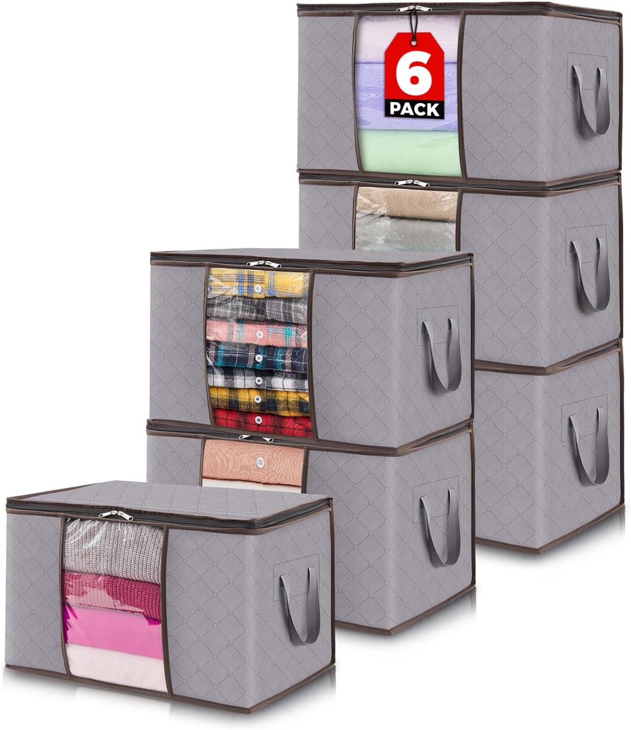 Detalle de Lifewit 23131 klädförvaringspåsar, 6-pack, 50 liter, ljusgrå