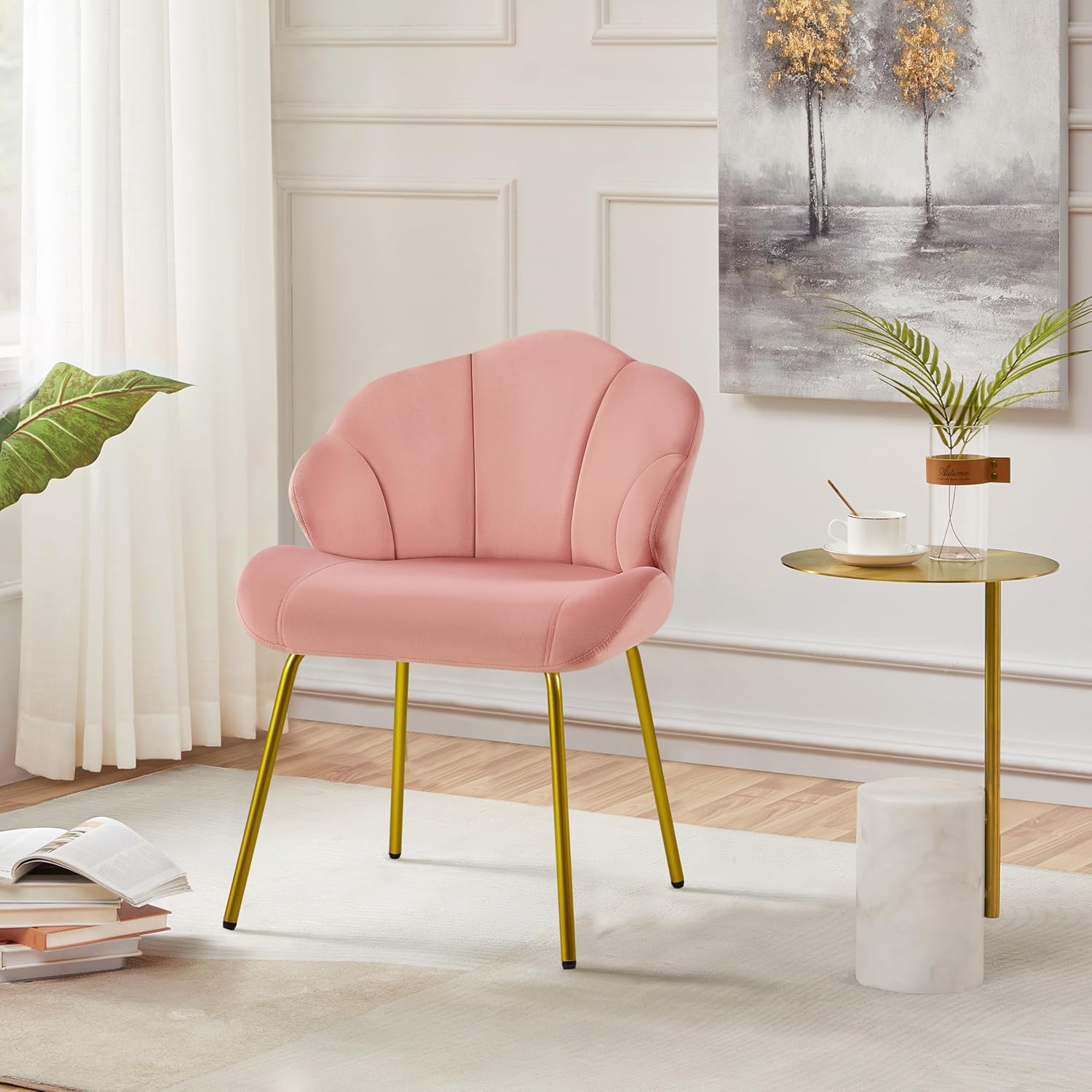 Detalle 2 de Yaheetech Silla concha dorada Rosa