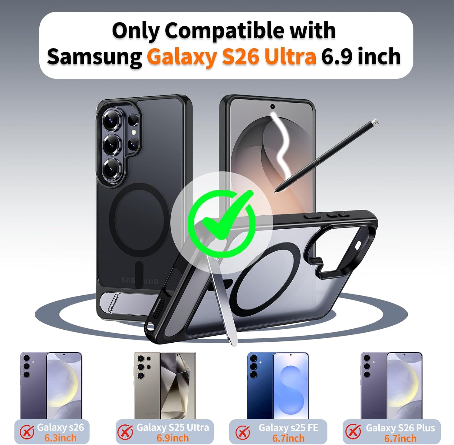 Detalle de Hualele Magnetic for Samsung Galaxy S26 Ultra Case with Built-in Metal Kickstand (MagSafe) — Shockproof Slim Cover
