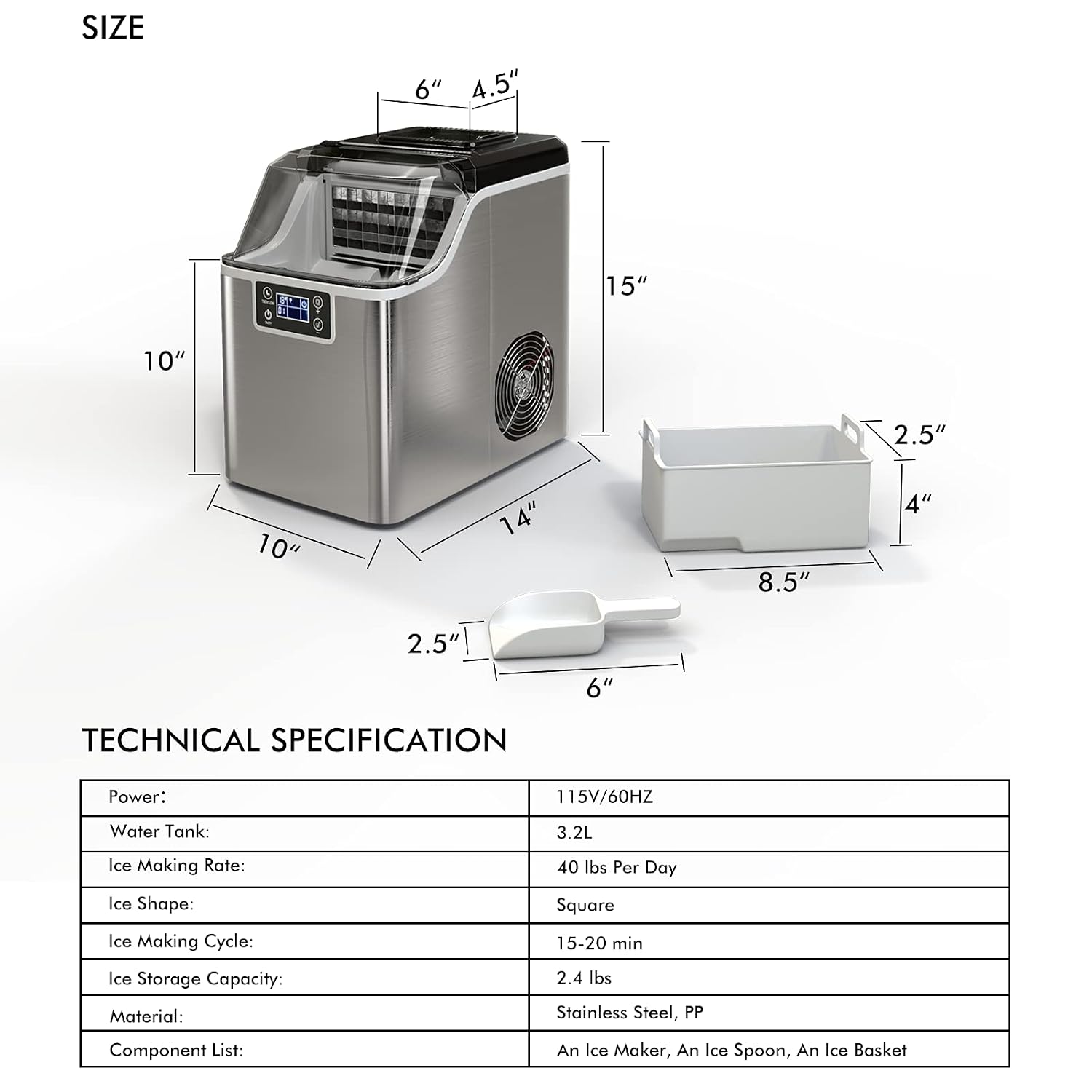 Detalle 2 de COSTWAY Countertop Ice Maker, 40 lb/24h, Self-Cleaning with LCD Controls