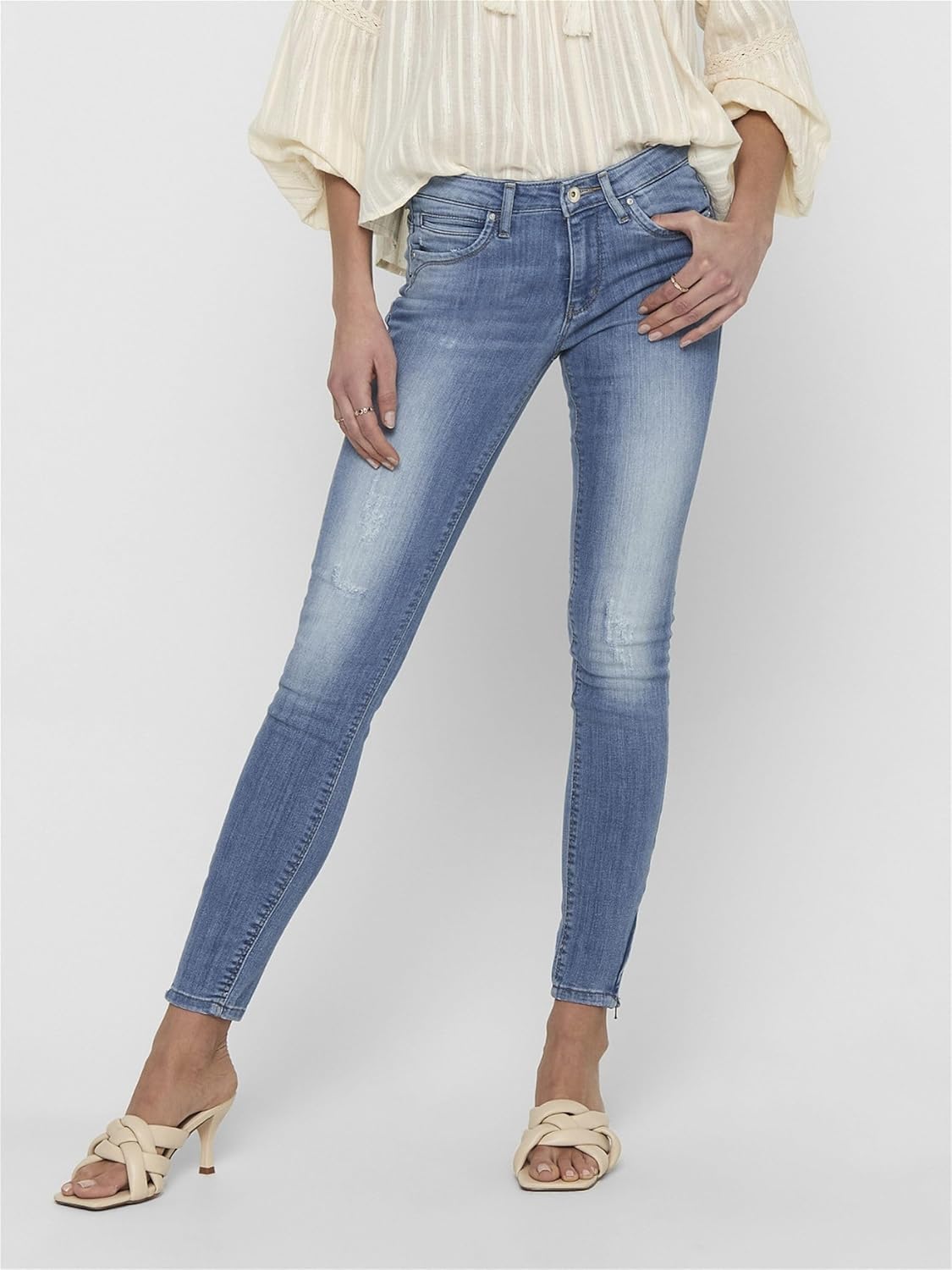 Thumbnail 3 de ONLY Skinny Fit Jeans ONLBLUSH a vita normale con effetto distrutti