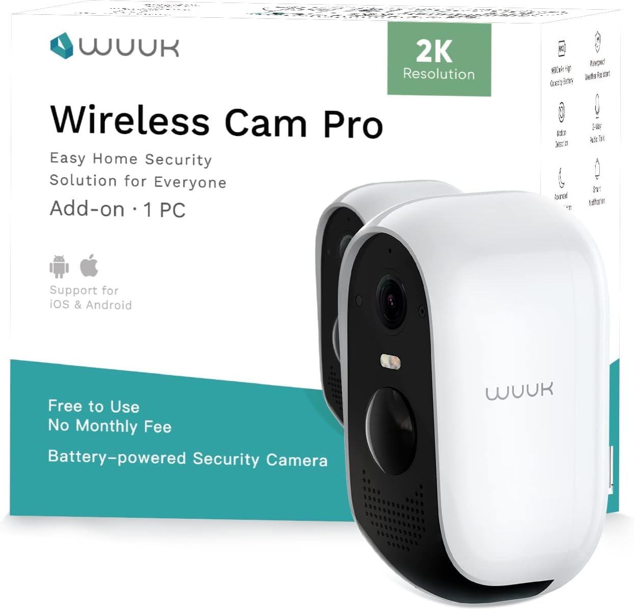Detalle de WUUK Add-on 2K Wireless Security Camera 9600mAh