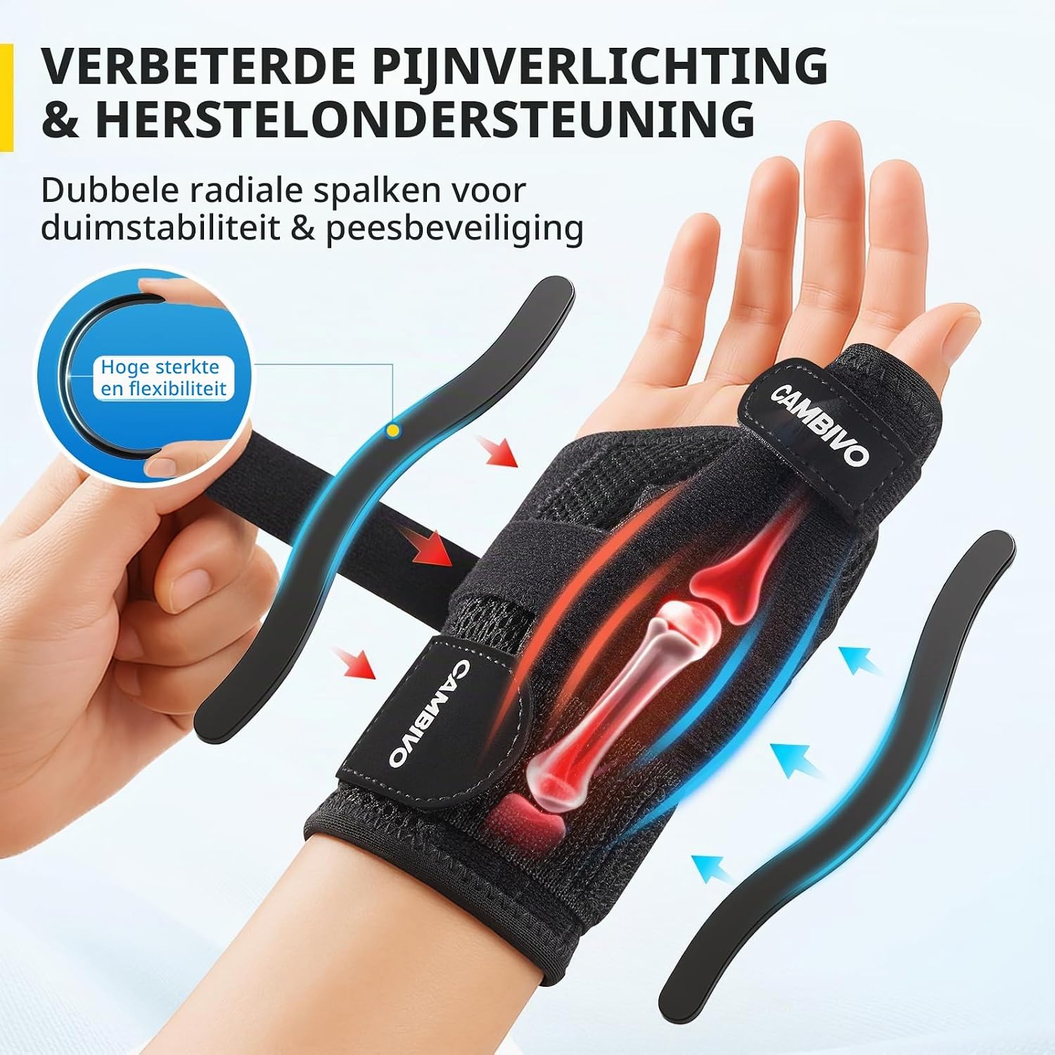 Detalle 2 de CAMBIVO WS12 duimbrace met dubbele spalken, open handpalm en verstelbare banden