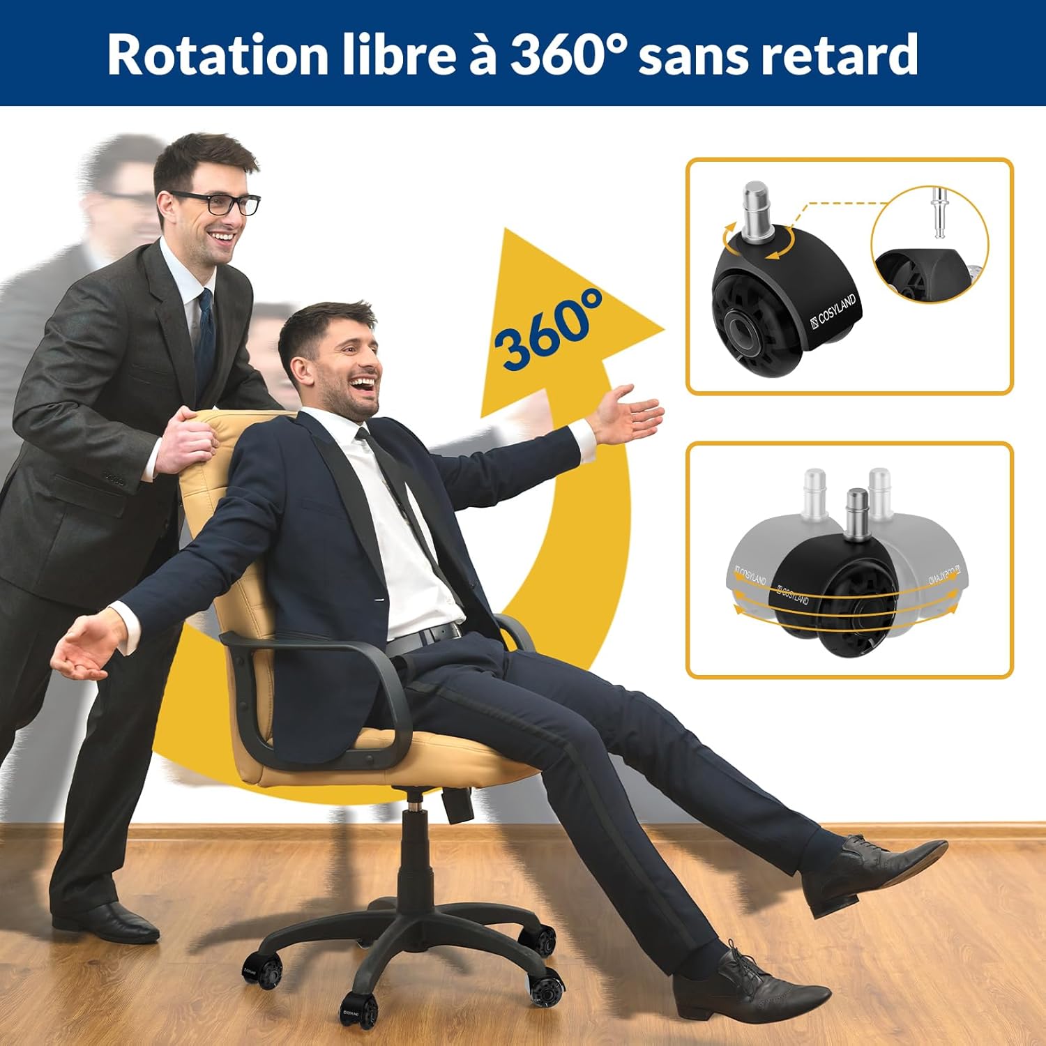 Detalle 2 de COSYLAND 5PCS Roulettes Chaise Bureau 11x22mm – Silencieuses, Capacité 300 kg, 360°