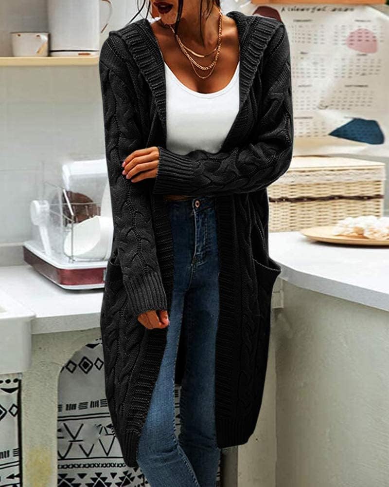 Detalle de GeGekoko Strickjacke Damen mit Kapuze – Grobstrickcardigan mit Taschen, lose Passform