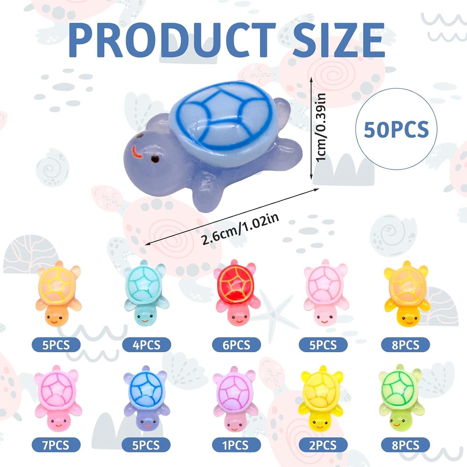 Detalle de FORYNXHWIN 50 Pcs Mini Resin Turtles: Luminous Tiny Sea Turtles for Decor, Gardens, Aquariums and Dollhouses