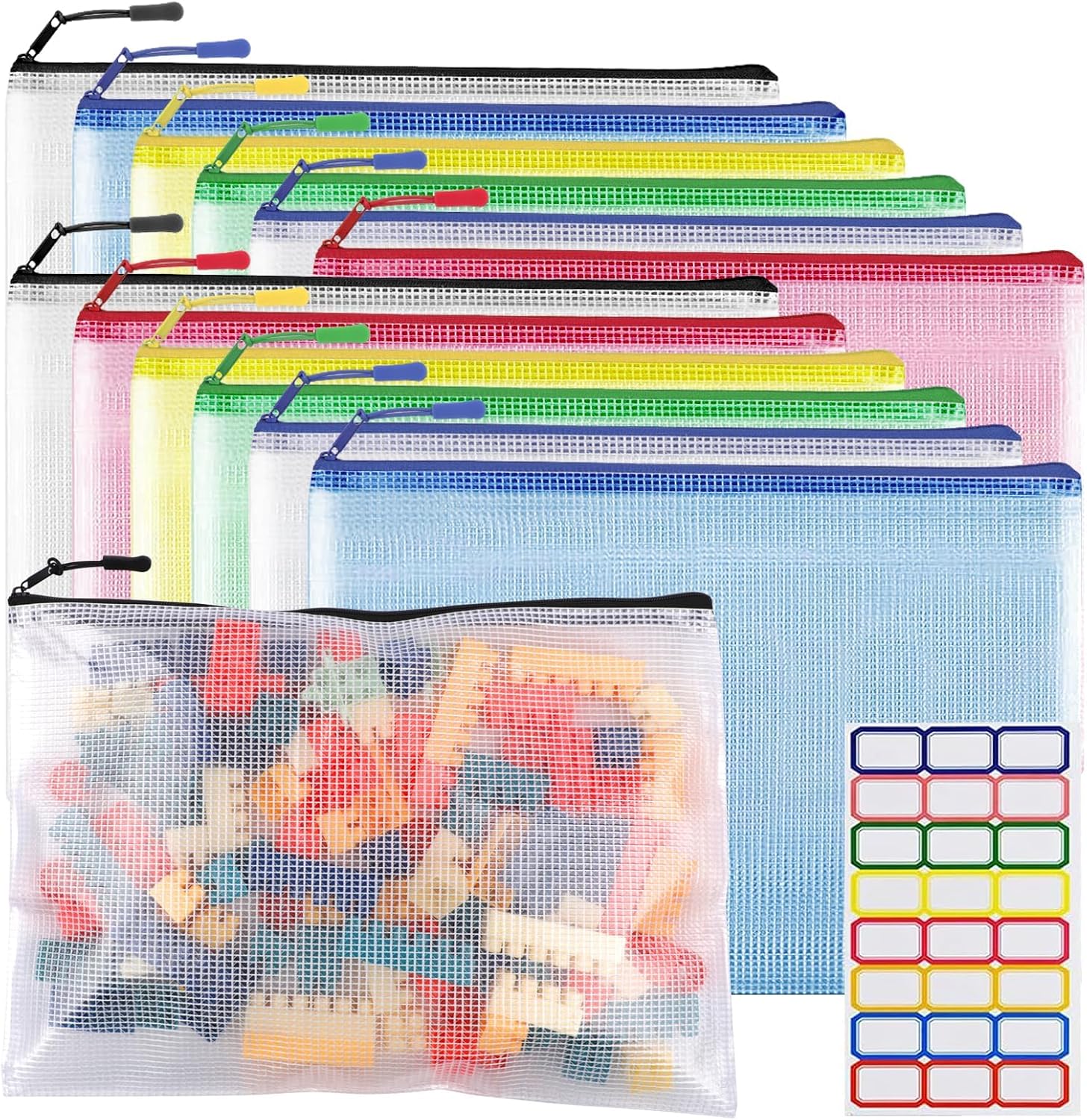 Detalle de YOPCDJ A4 Mesh Zipper Pouches, 12-Pack PVC File Bags in 6 Colors