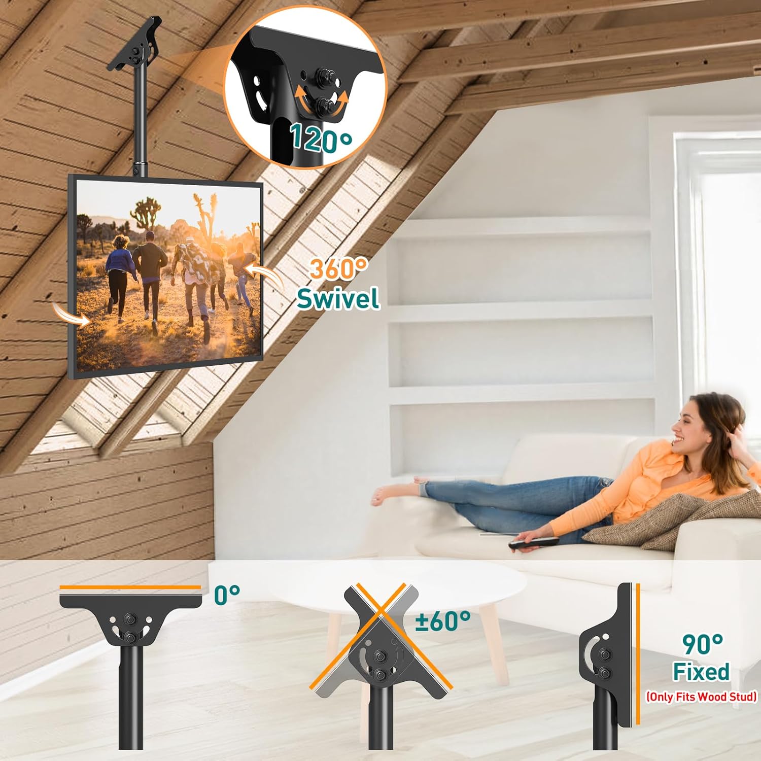 Thumbnail 2 de ELIVED Supporto da soffitto per TV 24–65” fino a 45 kg con VESA 400×400, piatto e curvo