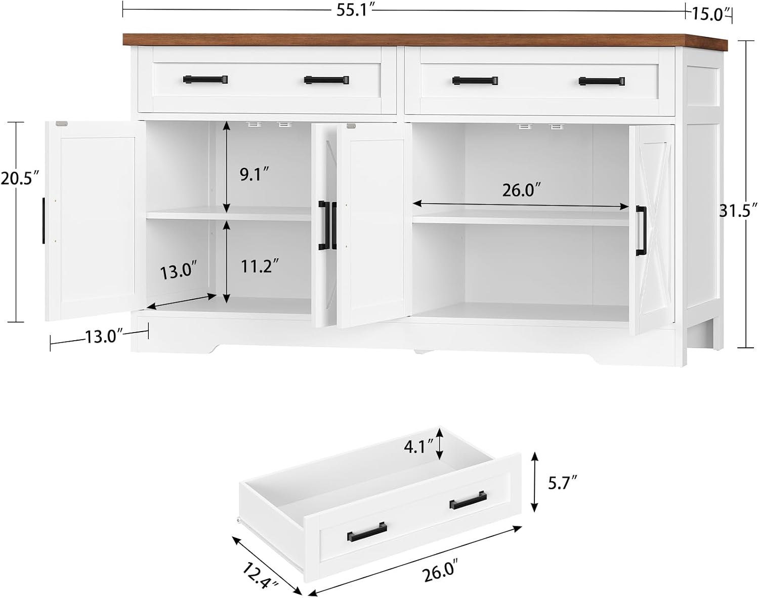 Detalle 2 de Usikey Buffet Cabinet, 55.1-Inch