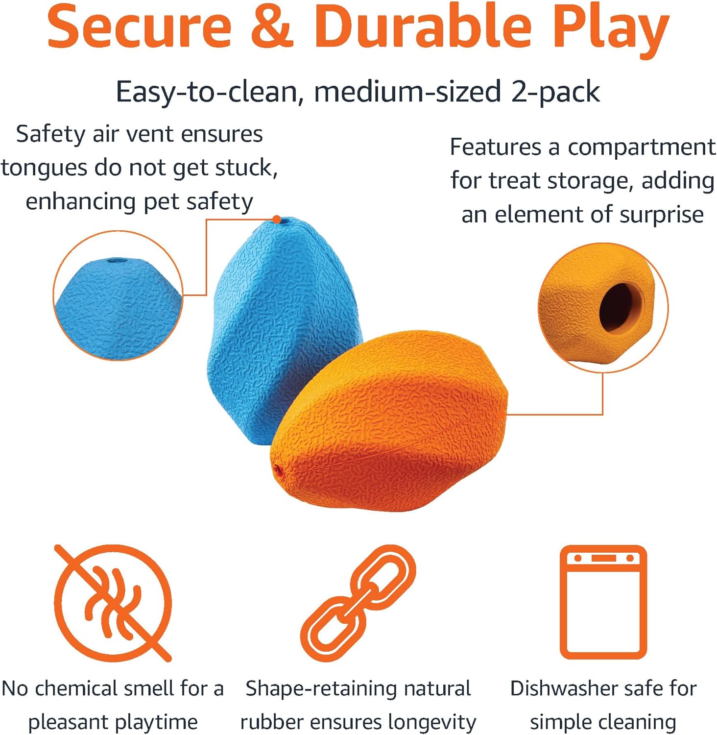 Detalle de Amazon Basics Dog Toys: Treat-Dispensing Medium Rubber Pack of 2 (Multicolour)