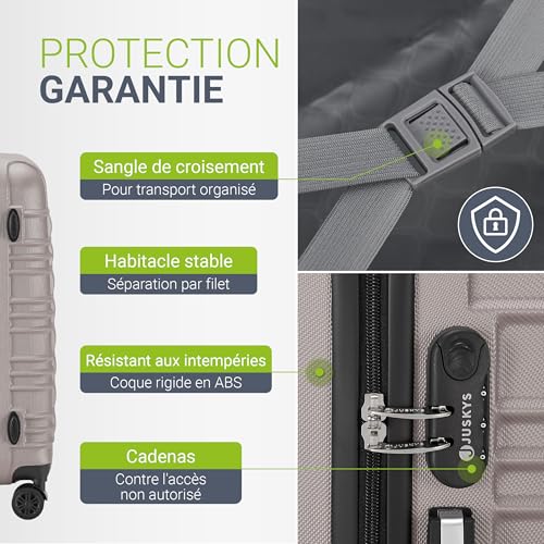 Detalle de Juskys Set valises rigides 3 pièces – Voyage: ABS léger, 360° et serrure à code