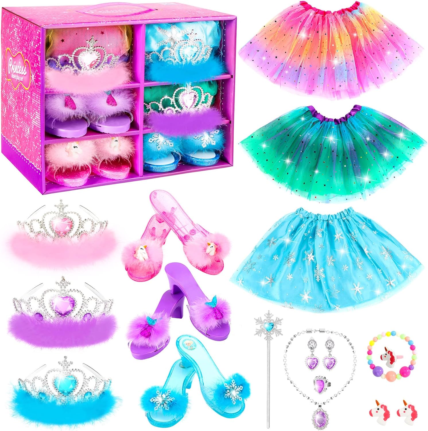 Princess Dress Up Shoes Set for Girls (Unicorn, Mermaid & Ice Princess Themes)