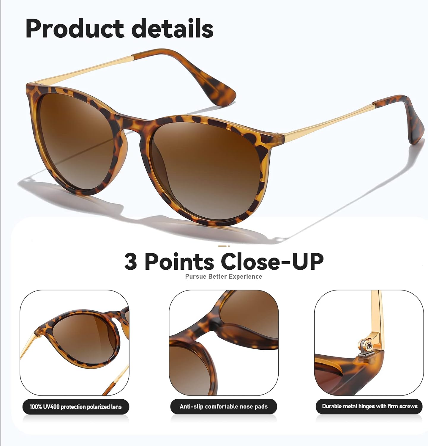 Thumbnail 2 de kunchu Sonnenbrille Damen Polarisierte Rund UV400 Retro