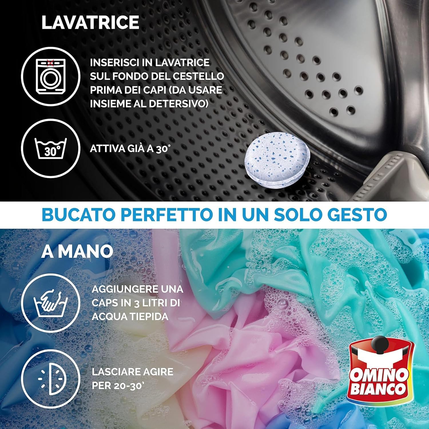 Detalle de Omino Bianco Additivo Igienizzante Idrocaps Deo+: capsule igienizzanti per bucato, 10 capsule x 4 confezioni