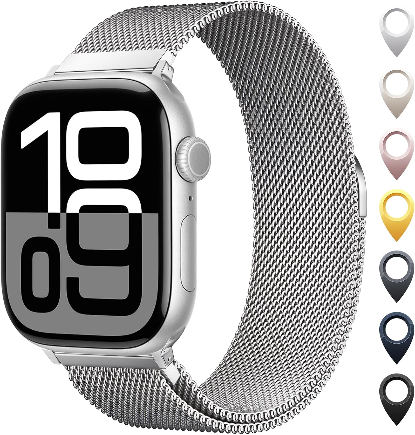 Detalle de OULUOQI Classic semicircle Strap Stainless Steel Mesh Apple Watch Band, Magnetic Clasp