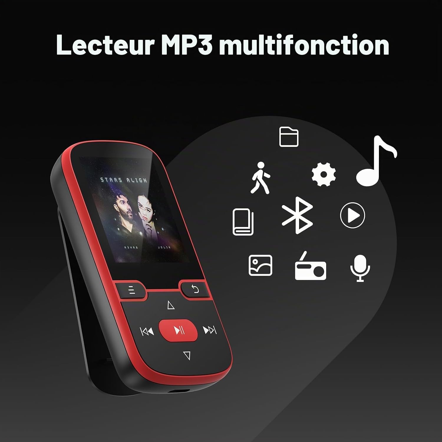 Detalle 1 de PINHUI X68 MP3-speler 64 GB met Bluetooth 5.3, clip en FM-radio