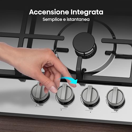 Thumbnail 6 de Hisense GM663XHFSI: Piano cottura a gas 60 cm con 4 fuochi e bruciatore wok a doppia corona