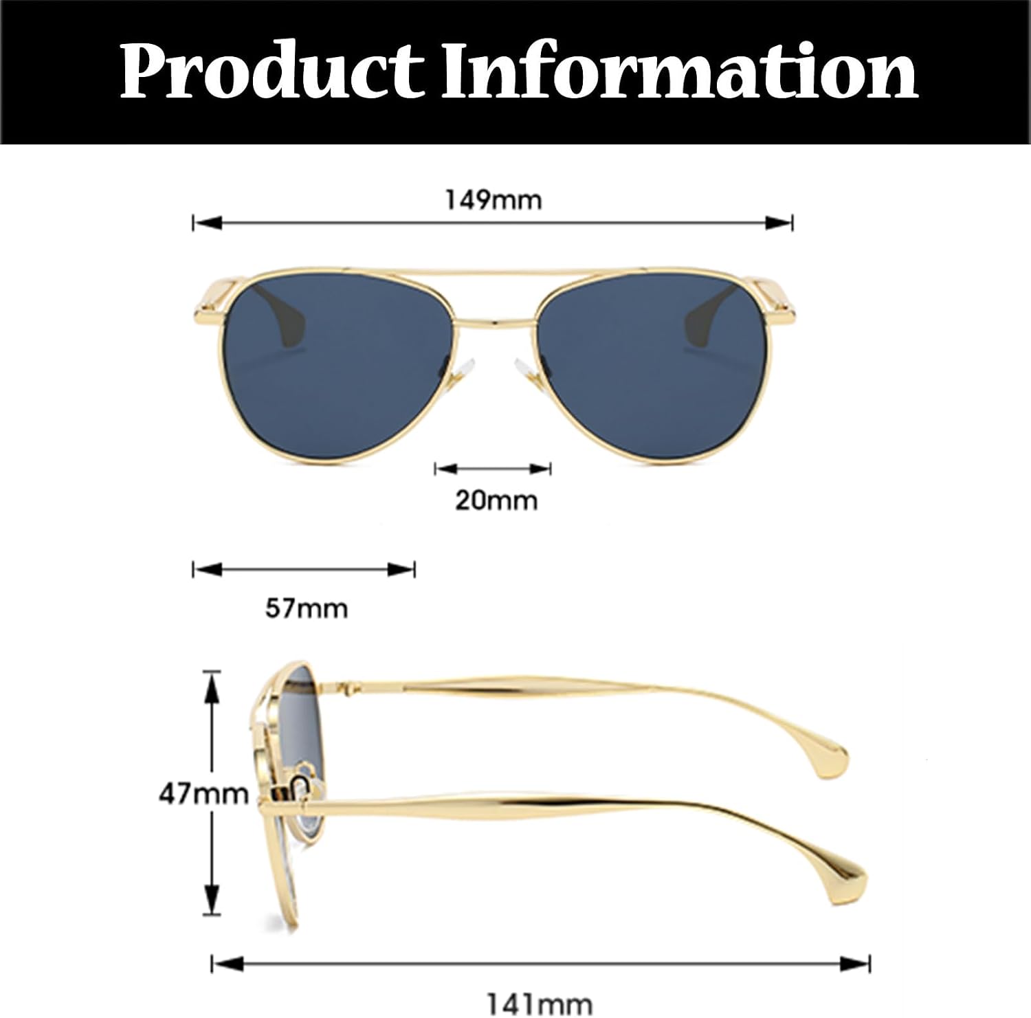 Detalle de LJCZKA Retro Pilot Sunglasses – 70s Double Bridge Metal Frame UV400