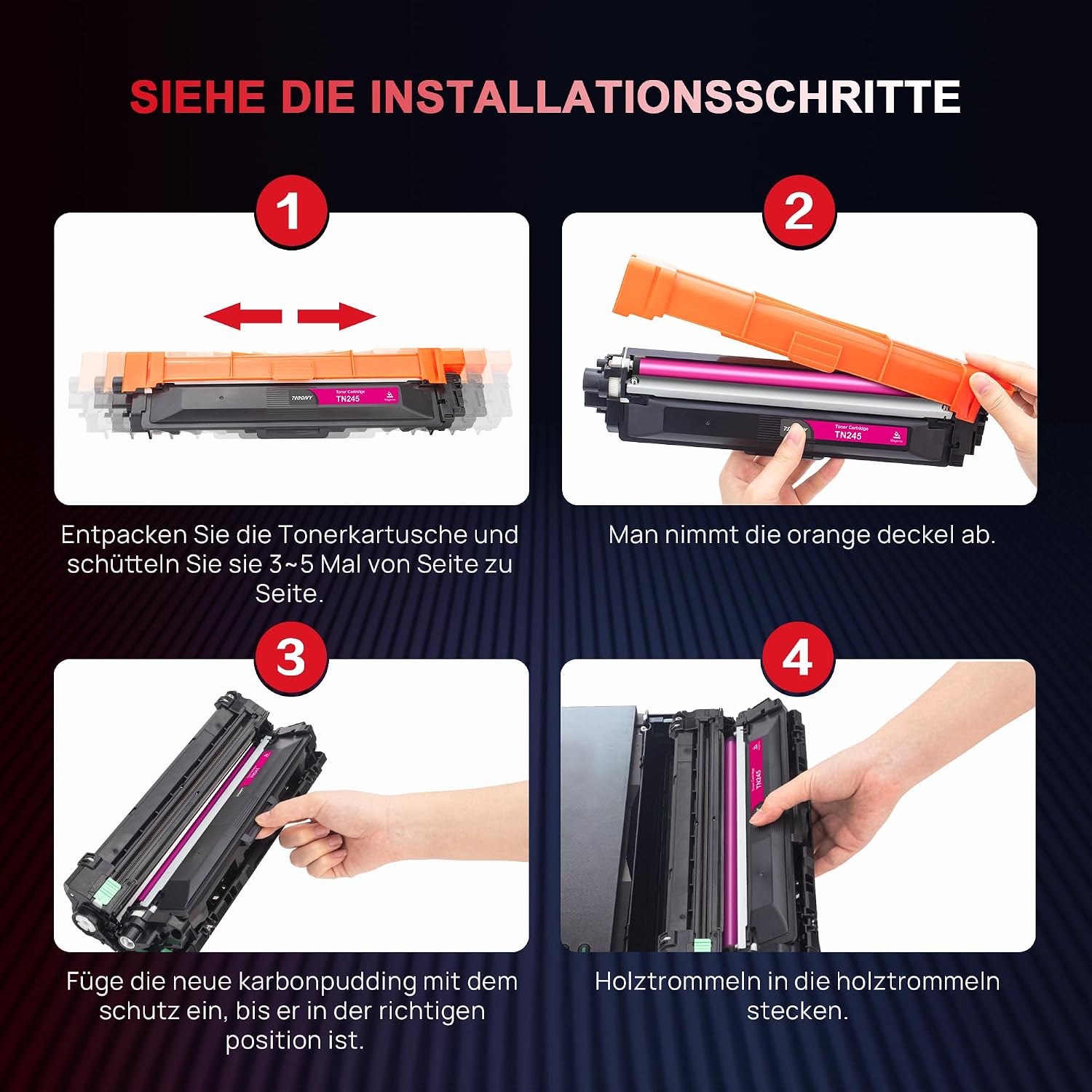 Detalle 2 de NOGIVY TN241/245 Compatible Toner (TN-241BK Black, TN-245CMY Cyan/Yellow/Magenta) – 4-pack for Brother printers