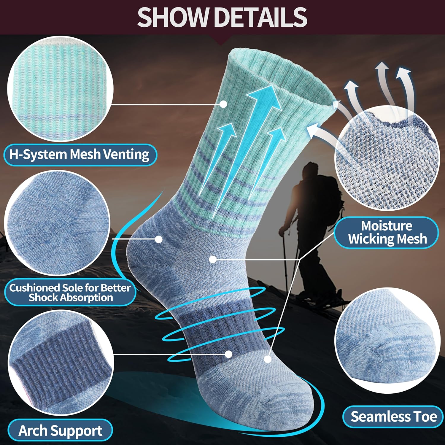 Detalle de Anlisim Merino Wool Hiking Socks, 5 pairs ⚡