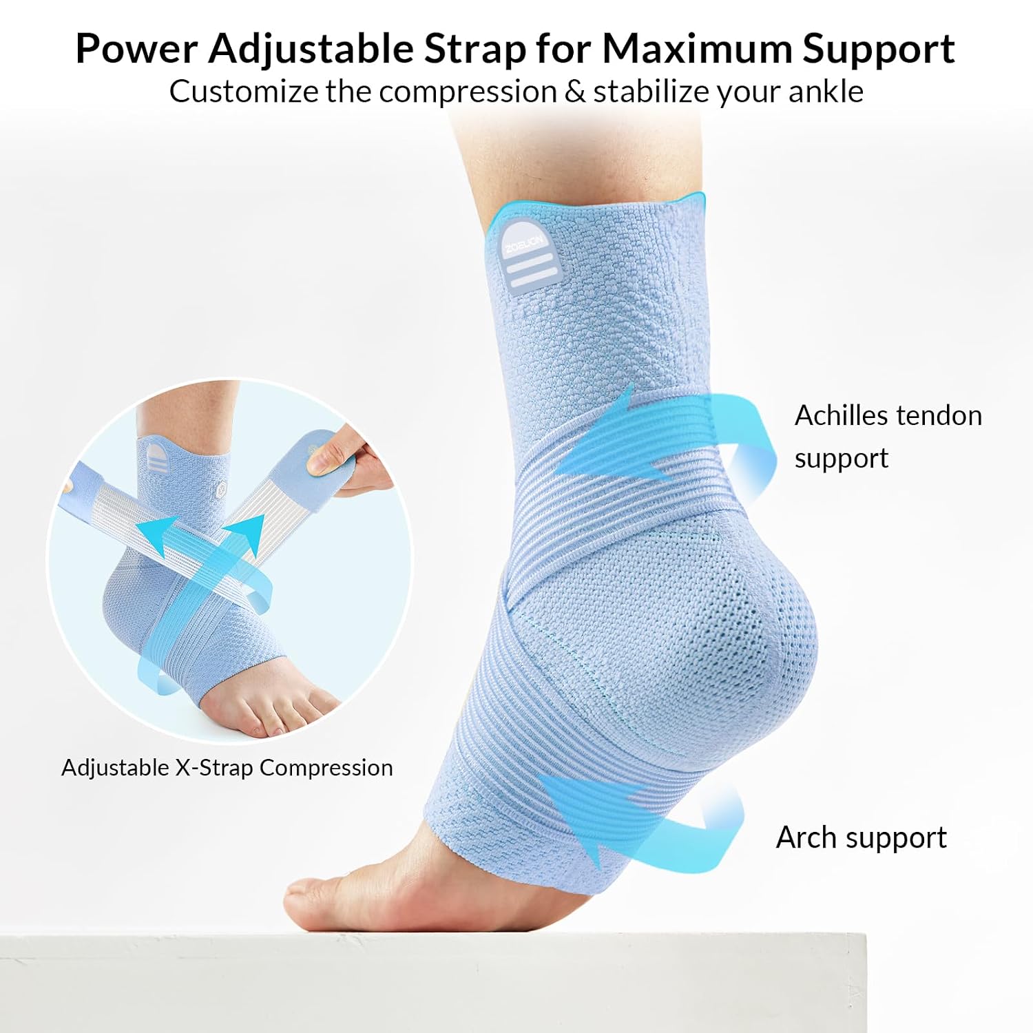 Detalle de ZOELION Ankle Support with Removable Fishnet Strap: 3D Knit, Breathable Compression for Ligament and Achilles Care