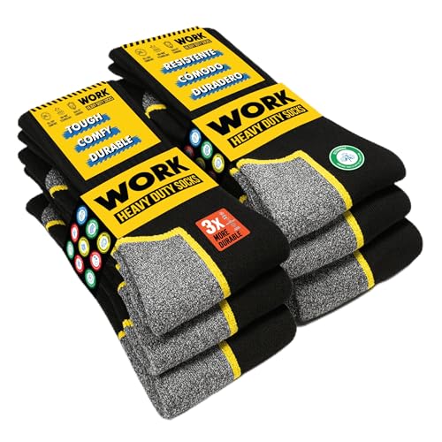 Detalle de SOXCO 6 Pairs Men’s Work Socks in Black – Moisture-Wicking, Cushioned and Durable