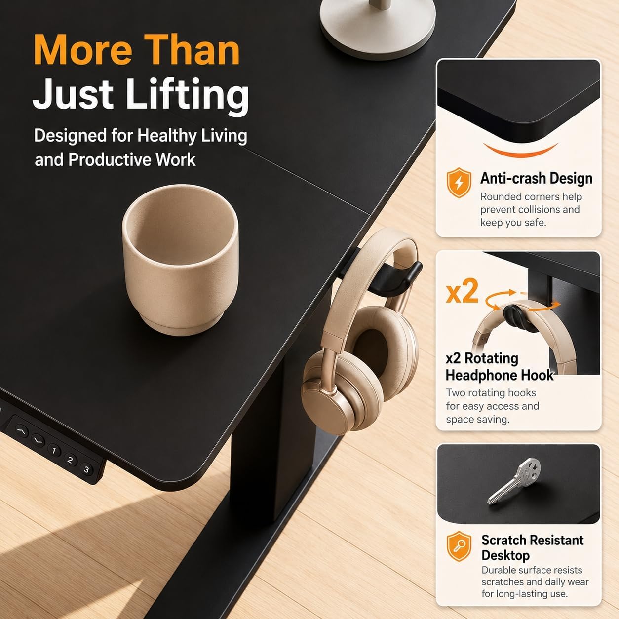 Detalle 1 de Claiks P1.01.001.0034 Electric Standing Desk, 32 x 19-Inch Black
