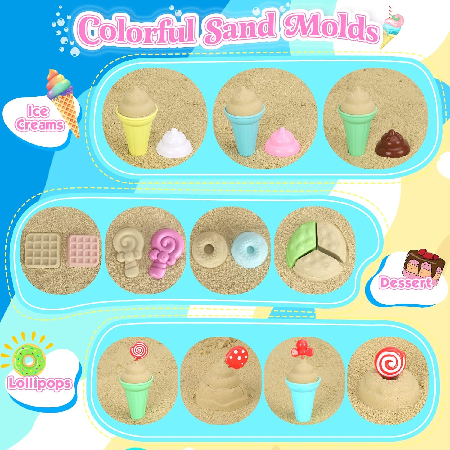 Thumbnail 4 de Collapsible Beach Toys Set: 19-Piece Ice Cream Sand Playset for Kids (3–10) with Mesh Bag