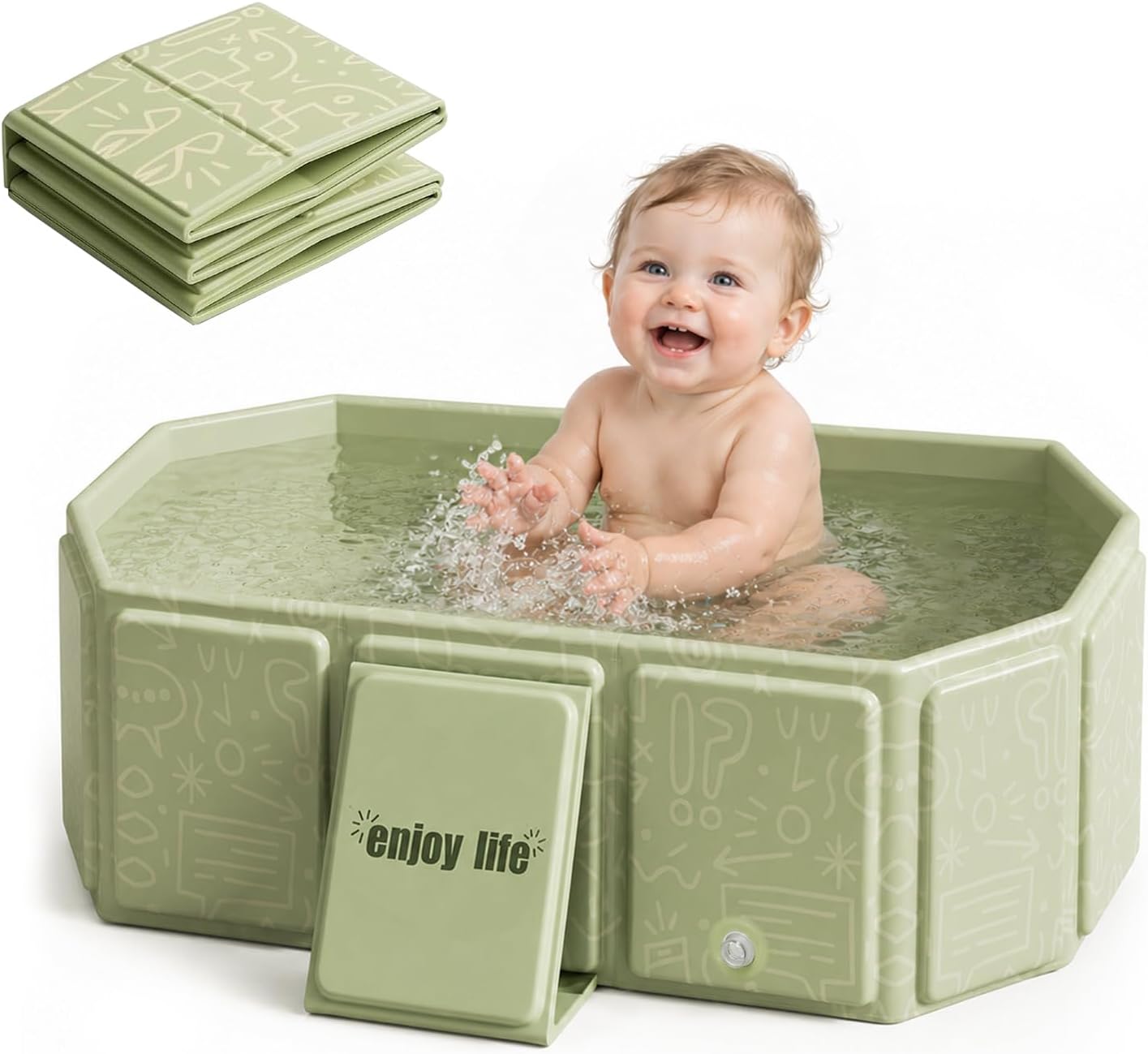 Detalle de Vaiziya opvouwbaar babybadje in groen PVC met afvoerstop