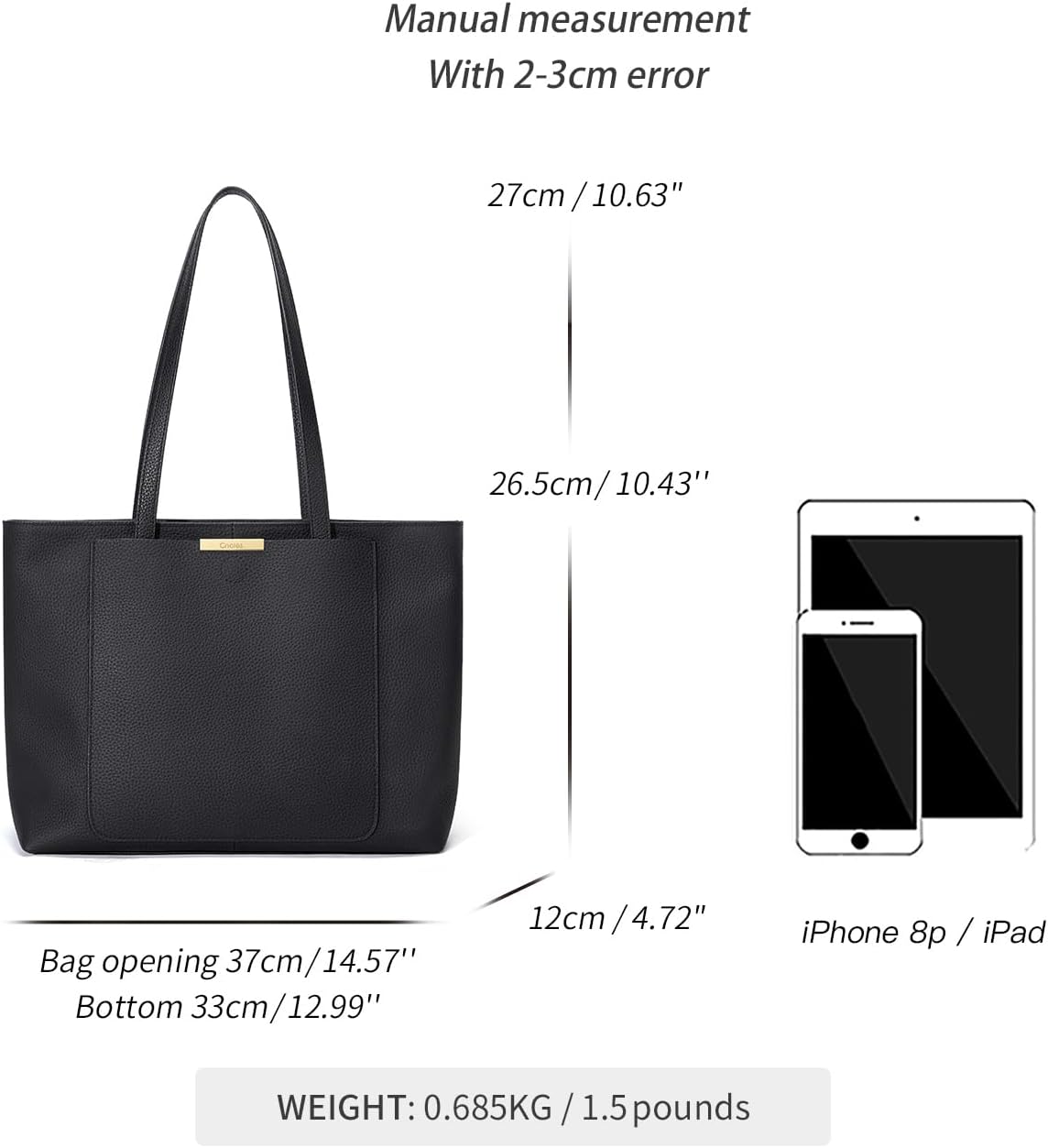 Detalle de Cnoles Women's Top-Handle Genuine Leather Tote Bag: Large Capacity Everyday Companion