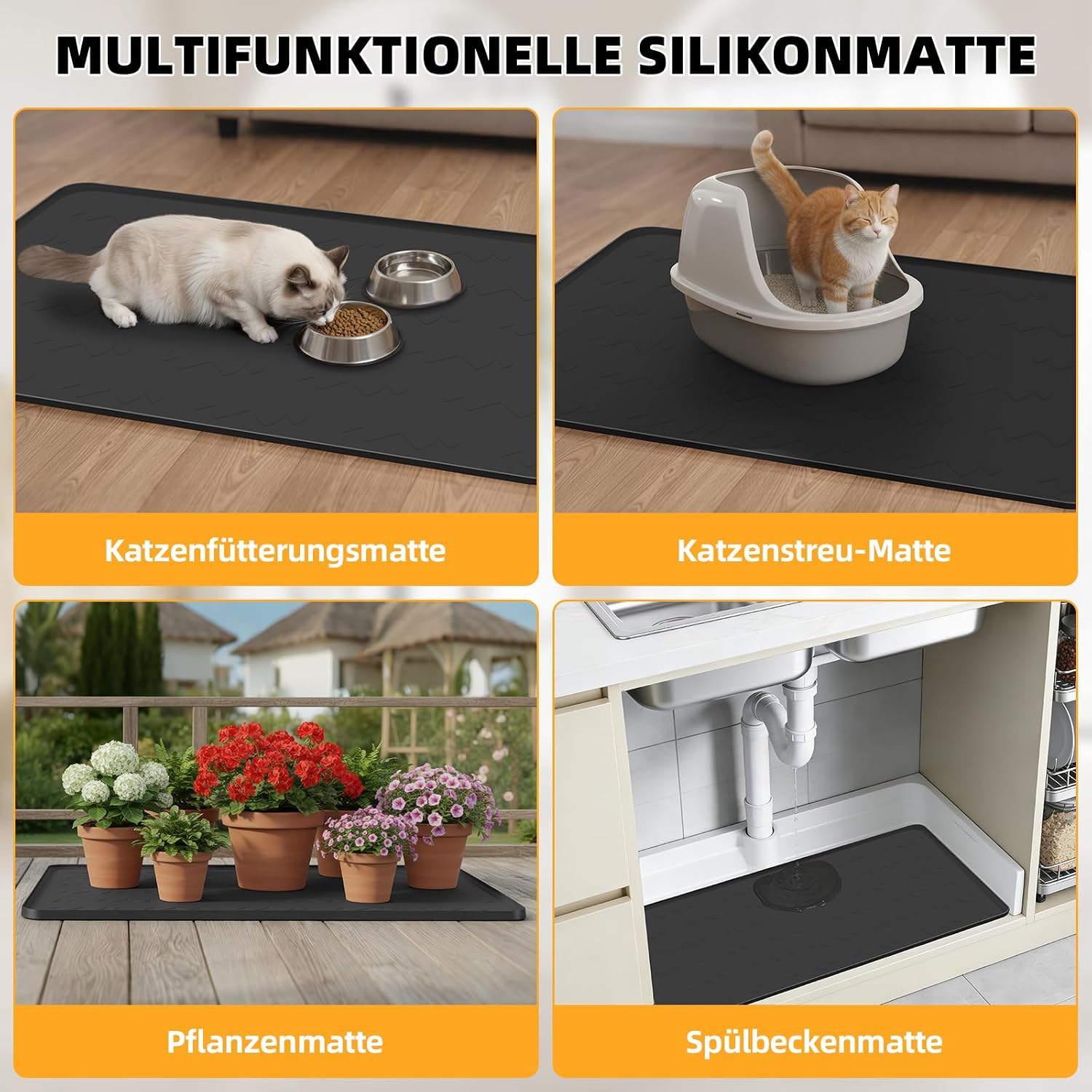Thumbnail 6 de Mittimiya Katzenklo Matte 100 x 70 cm – Groß XXL, lebensmittelechtes Silikon, wasserdicht & rutschfest