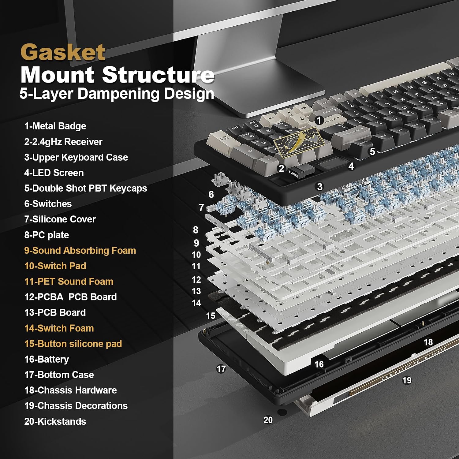 Detalle de YUNZII IF99 Wireless Mechanical Keyboard with LCD Display