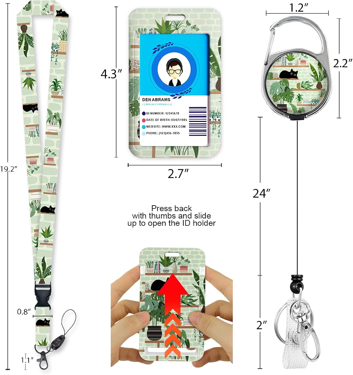 Thumbnail 4 de Immaturus Cat Badge Holder with Retractable Reel, Vertical ID Sleeve and Detachable Lanyard