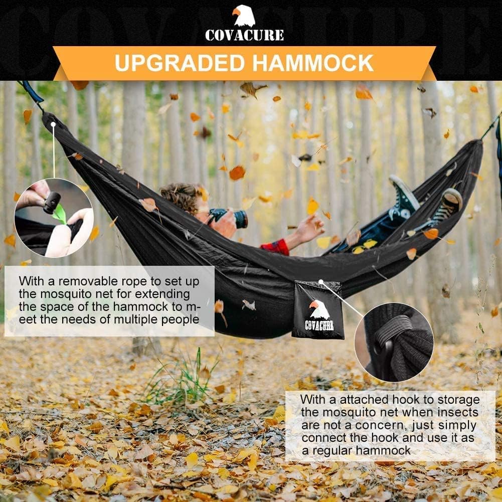 Detalle de COVACURE Outdoor Hängematte mit Moskitonetz – 350 kg Belstbarkeit, 290 × 140 cm, Ultraleicht & All-in-One Set