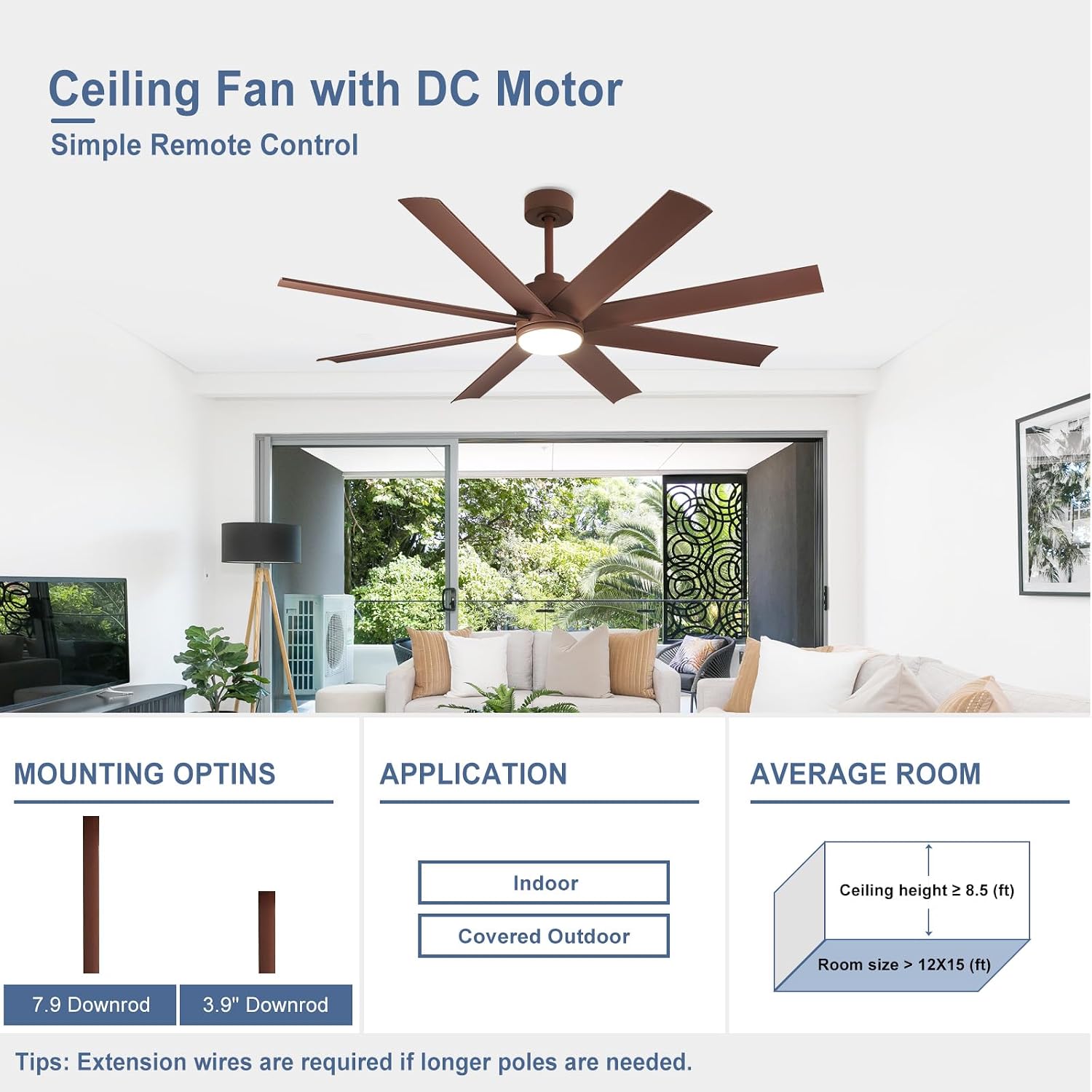Detalle 2 de BvenuBigLite WS-FPZ60-8-BR 60-Inch Farmhouse Ceiling Fan with Light