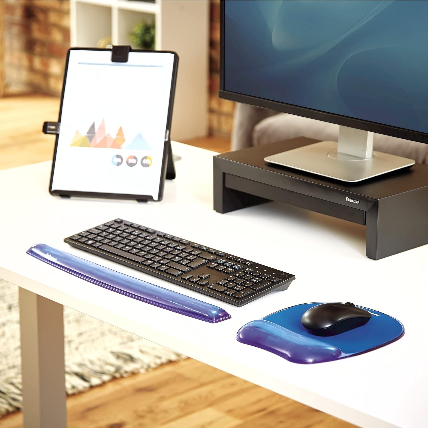 Detalle de Fellowes Crystals Gel Wrist Support Mouse Mat – Blue (15 cm x 20.2 cm x 23 cm)