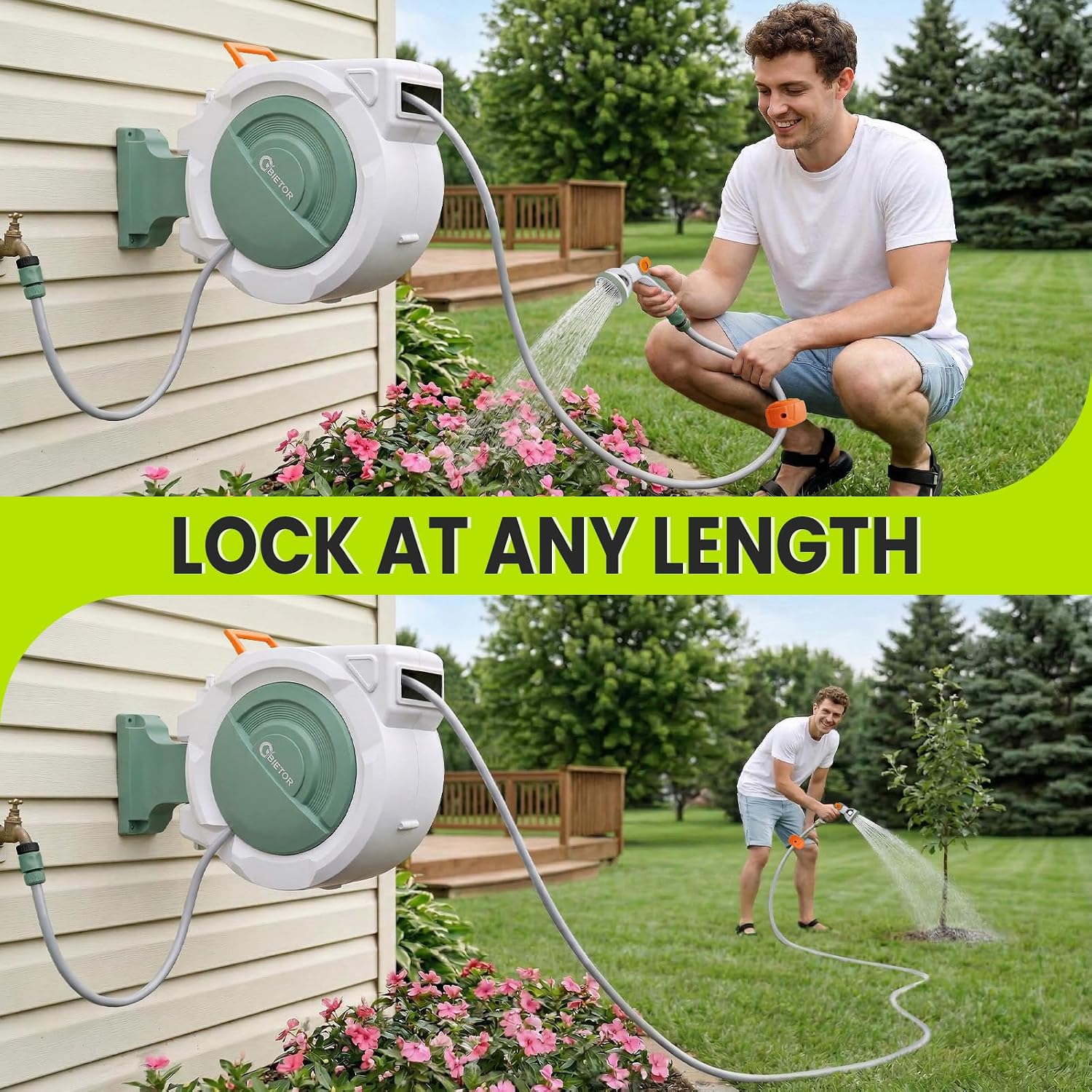 Thumbnail 3 de Bietor Retractable Garden Hose Reel – 45m Reach, 180° Swivel, 10-Pattern Nozzle