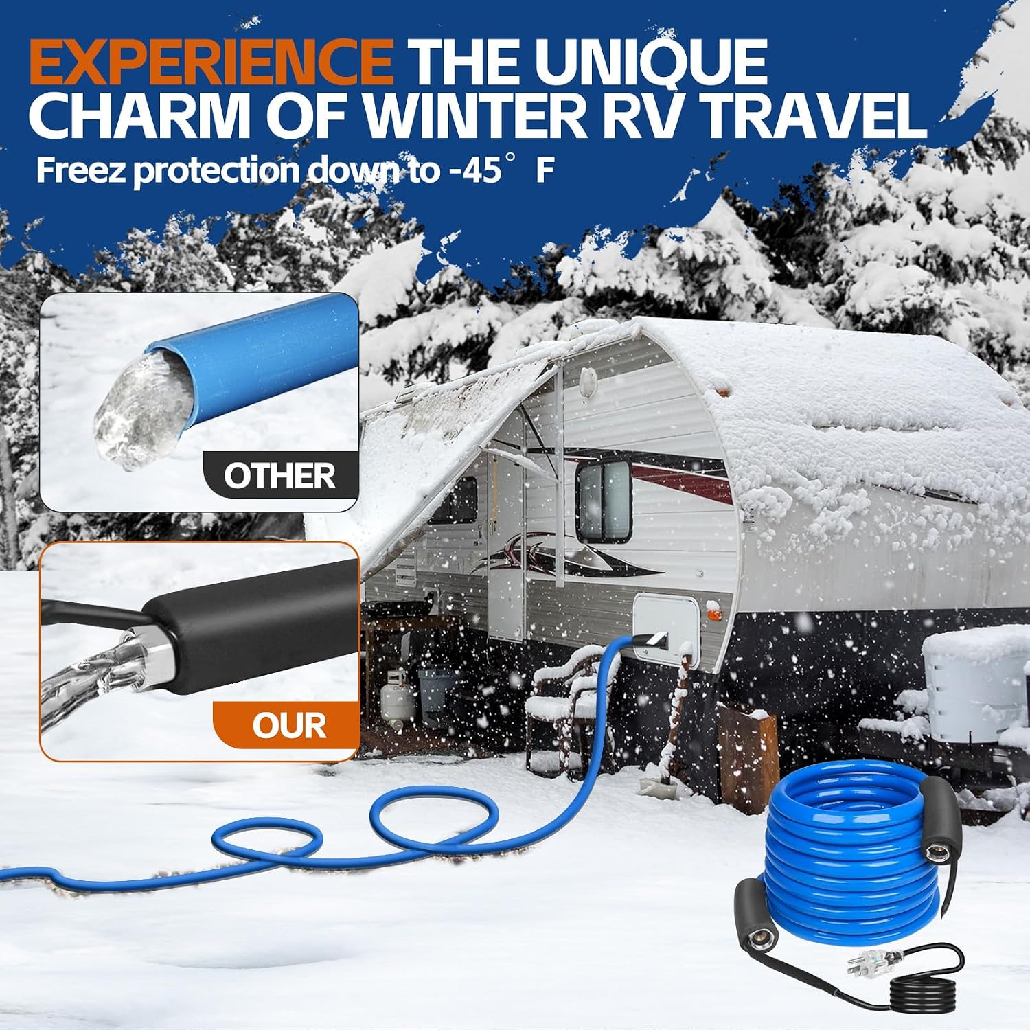 Detalle de PBPHX 100-ft Heated RV Water Hose, 1/2-Inch ID, Self-Regulating Thermostat